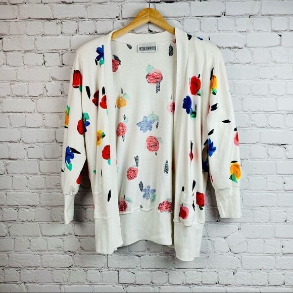 VTG 80s Peter Popovich Floral Print Varsity Cotton Blend Cardigan Sweater - Picture 8 of 13